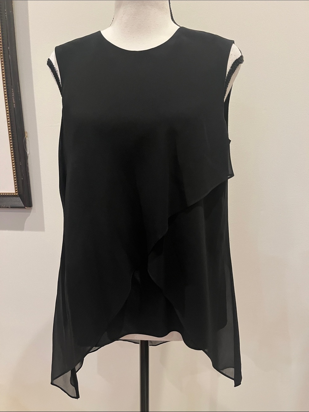 BCBGMaxAzria Lorielle Black Silk Sleeveless Top NWT Flowy Layered Elegant Small - Picture 2 of 14